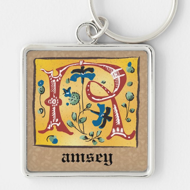 Chaveiro Monograma Floral Iluminado R Quadrado (Frente)