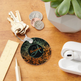 Chaveiro Monograma Floral Laranja e Preto Verde