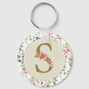 Chaveiro Monograma Floral Personalizado, De A a Z