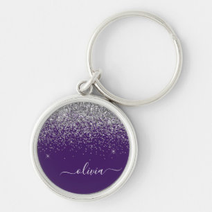 Chaveiro Monograma Glam Glitter Roxo Prata Menina 