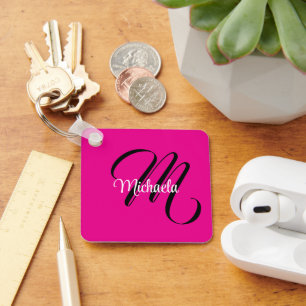 Chaveiro Monograma inicial minimalista moderno nome rosa qu