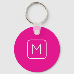 Chaveiro Monograma Inicial Simples e Moderno Rosa e Branc