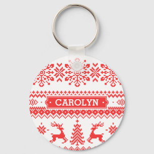 Chaveiro Monograma justo vermelho do teste padrão da ilha