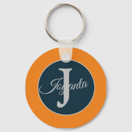 Chaveiro Monograma laranja cinza azul personalizado Elegant