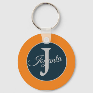 Chaveiro Monograma laranja cinza azul personalizado Elegant