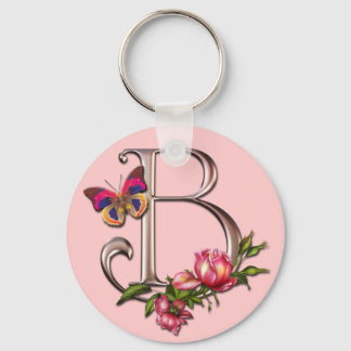 CHAVEIRO MONOGRAMA - LETRA B COM ROSAS E BOTÃO