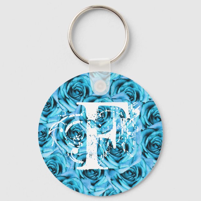 Chaveiro Monograma - Letra F Rosa Azul (Frente)