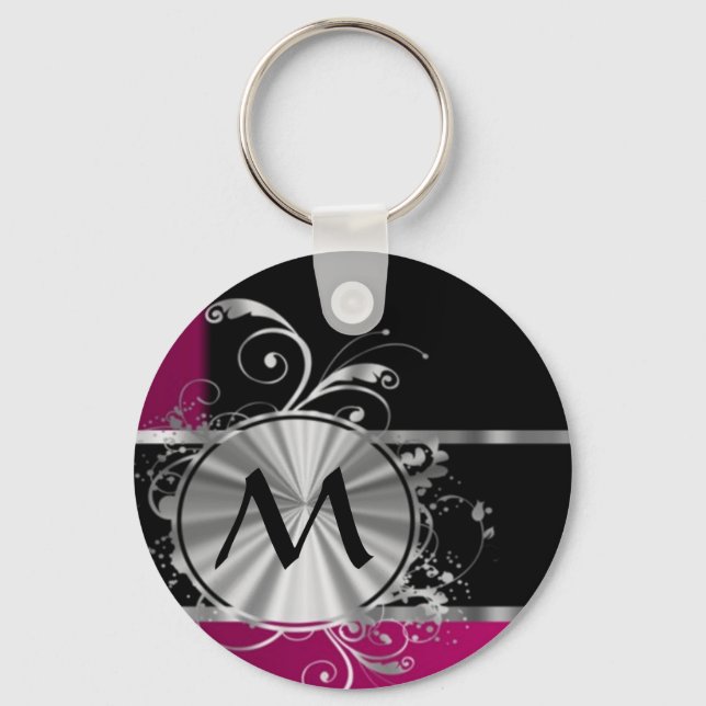 Chaveiro Monograma magenta preto e prateado (Frente)