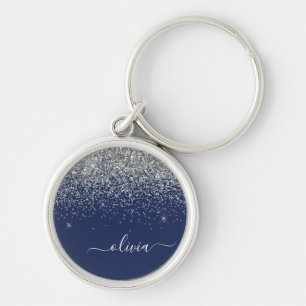 Chaveiro Monograma Menina Azul Naval Prateado Brilho Lantej
