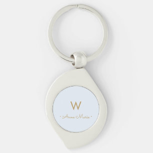 Chaveiro Monograma Minimalista Azul Claro Dourado Moderno 