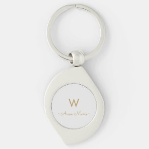 Chaveiro Monograma Minimalista Moderno Cinza Dourado