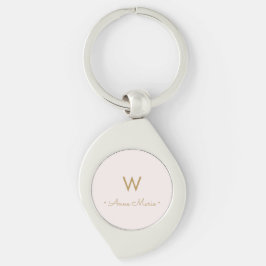 Chaveiro Monograma Minimalista Moderno Rosa Bege Dourado