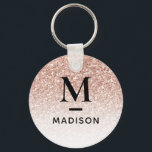 Chaveiro Monograma Moderno Cor de Rosa Rosa Rosa Dourada No<br><div class="desc">Rosa Rosa Rosa Rosa Rosa Dourada Brilhante Monograma Nome Chave Anel inicial</div>