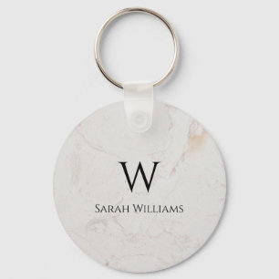 Chaveiro Monograma Moderno em Mármore Branco Nome Preto & I