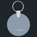 Chaveiro Monograma Moderno Minimalista Dusty Blue Elegante<br><div class="desc">Apresentando nossa Coleção Elegante de Monograma Moderno Minimalista e Dusty: Eleve seu estilo com sofisticação e charme de eterno subestimados. Nossa coleção apresenta designs minimalistas em uma matiz azul suja, aperfeiçoada com monogramas elegantes adaptados ao seu gosto pessoal. De papelaria refinada a acessórios versáteis, cada peça da nossa coleção é...</div>
