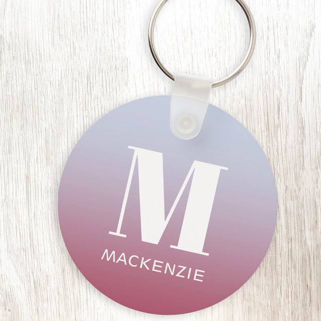 Chaveiro Monograma Moderno Nome Inicial Gradação Azul Cor-d (Simple monogram initial name personalized pink to blue gradient modern key chain)