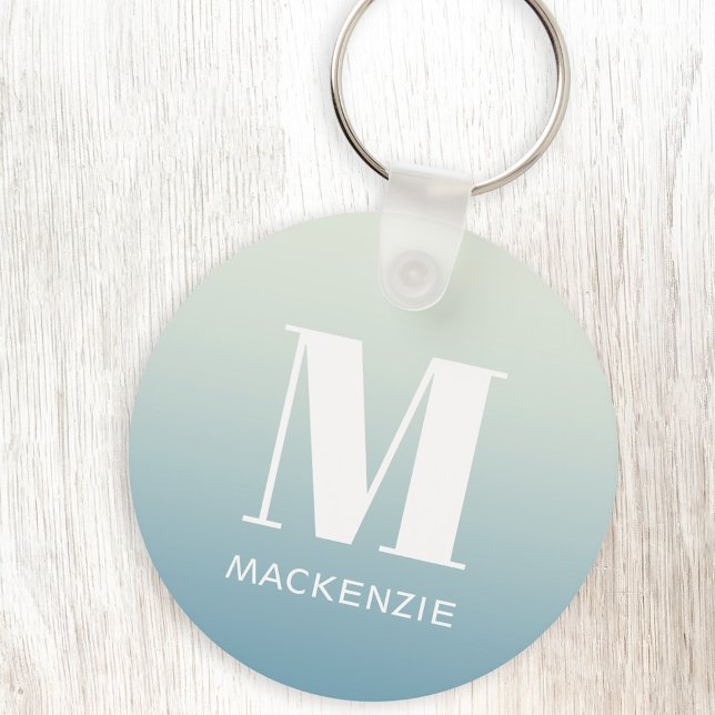 Chaveiro Monograma Moderno Nome Inicial Gradiente Aqua Teal (Monogram initial name personalized teal aqua gradient keyring)