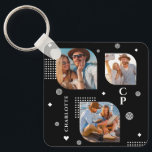Chaveiro Monograma Nome 3 Tendência de Colagem de Fotos<br><div class="desc">Monograma Name 3 Photo Collage Trendy Modern Chaveiro apresenta uma colagem de fotos de três de suas fotos favoritas com seu nome personalizado e monograma em um elegante roteiro branco sobre fundo preto. Personalize editando o texto nas caixas de texto fornecidas. Perfeito para o aniversário, Natal, Dia de as mães,...</div>