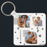 Chaveiro Monograma Nome 3 Tendência de Colagem de Fotos<br><div class="desc">Monograma Name 3 Photo Collage Trendy Modern Chaveiro apresenta uma colagem de fotos de três de suas fotos favoritas com seu nome personalizado e monograma em elegante roteiro preto. Personalize editando o texto nas caixas de texto fornecidas. Perfeito para o aniversário, Natal, Dia de as mães, Dia de os pais,...</div>