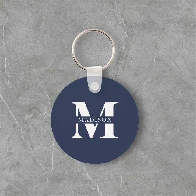 Chaveiro Monograma Nome Azul-Navy Elegante (Criador carregado)
