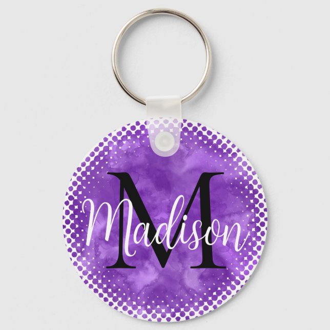 Chaveiro Monograma Nome Personalizado Inicial Purple Waterc (Verso)