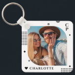 Chaveiro Monograma Nome Trendy Foto Simple Modern<br><div class="desc">Monograma Nome Foto Trendy Simple Modern Chaveiro apresenta uma de suas fotos favoritas com seu nome personalizado e monograma em um roteiro elegante e preto. Personalize editando o texto nas caixas de texto fornecidas. Perfeito para o aniversário, Natal, Dia de as mães, Dia de os pais, irmã, primos, melhores amigos...</div>