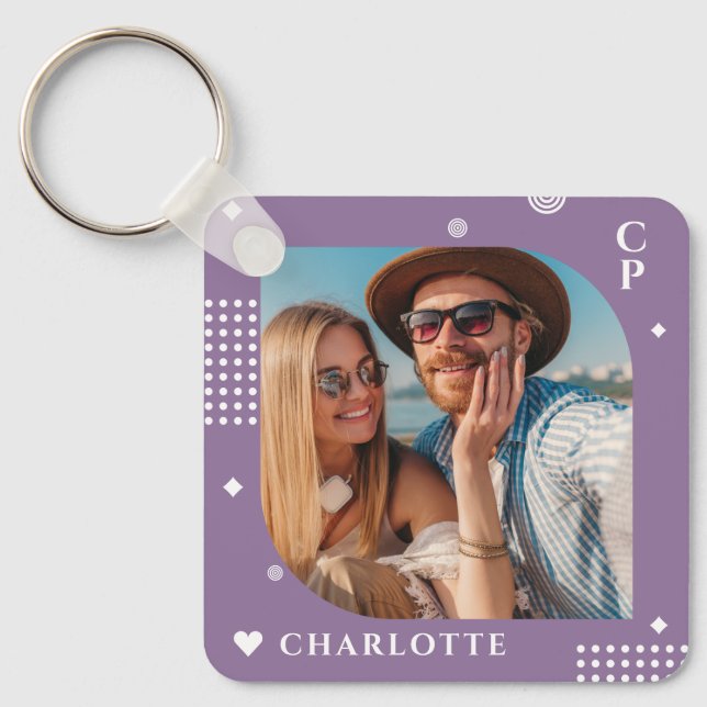 Chaveiro Monograma Nome Trendy Foto Simple Modern (Frente)