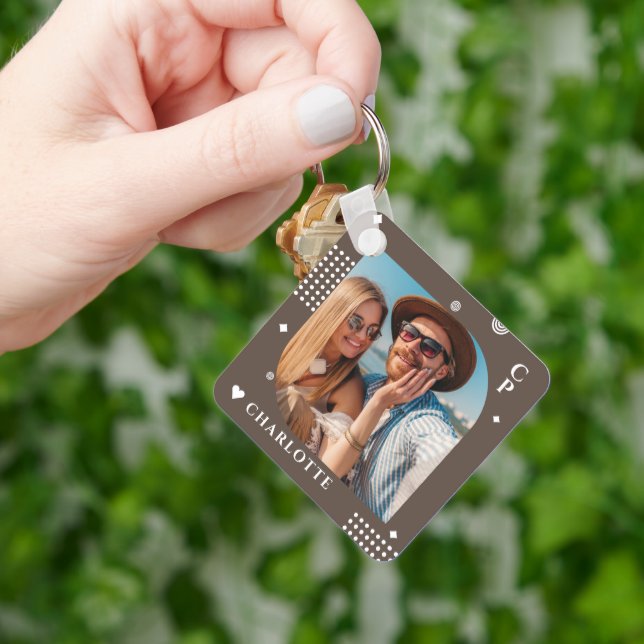 Chaveiro Monograma Nome Trendy Foto Simple Modern (Mão)