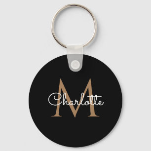 Chaveiro Monograma Ouro Preto Feminino Elegante Script
