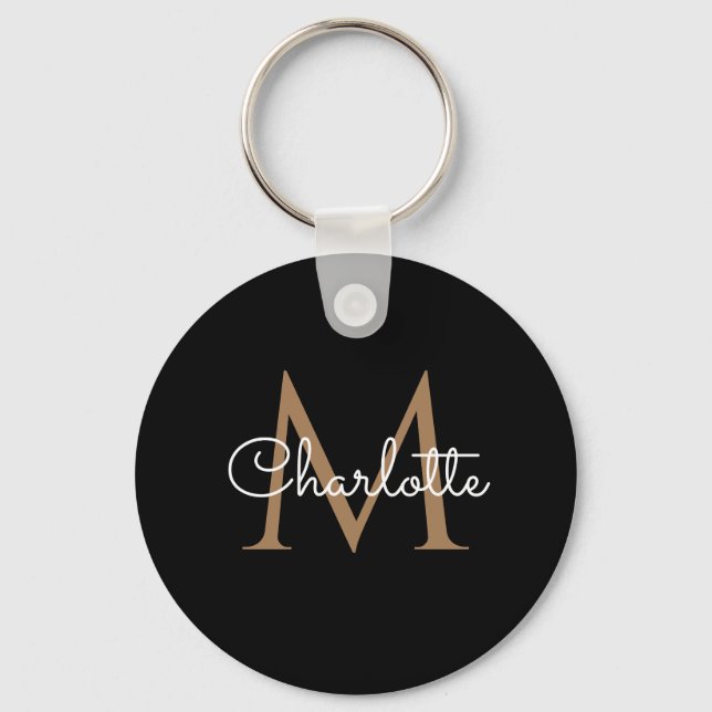 Chaveiro Monograma Ouro Preto Feminino Elegante Script (Frente)