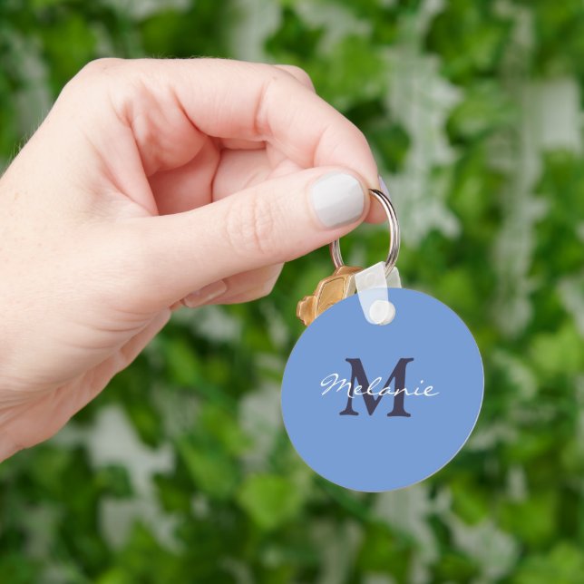 Chaveiro Monograma Personalizado Azul Centáurea e Índigo (Mão)