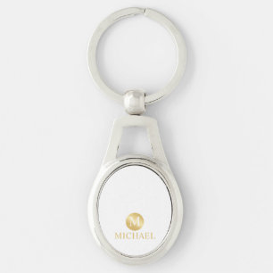 Chaveiro Monograma Personalizado Branco e Dourado de Luxo
