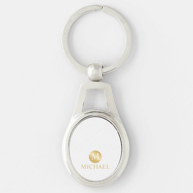 Chaveiro Monograma Personalizado Branco e Dourado de Luxo (Frente)