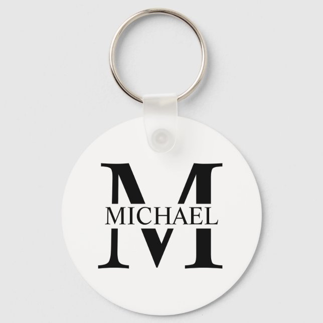 Chaveiro Monograma Personalizado Branco e Nome (Frente)