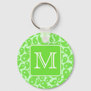 Chaveiro Monograma personalizado. Bright Green Paisley Patt