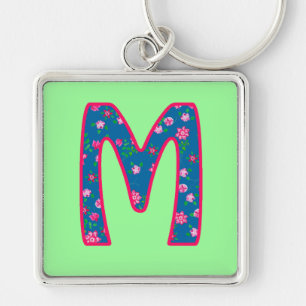 Chaveiro Monograma Personalizado Chaveiro, Padrão Floral Di