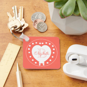 Chaveiro Monograma Personalizado Coral Branco
