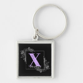 Chaveiro Monograma Personalizado da Borboleta Floral Roxa -