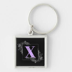 Chaveiro Monograma Personalizado da Borboleta Floral Roxa -