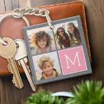 Chaveiro Monograma Personalizado de Colagem de Fotos do Ins<br><div class="desc">Cor-de-rosa moderno Pastel e Cinzas - Use 3 fotos quadradas para criar um presente exclusivo e pessoal. Ou você pode ficar com o filhote hipster e fazer uma moda. Se precisar ajustar as fotos,  clique na ferramenta personalizar para fazer alterações.</div>