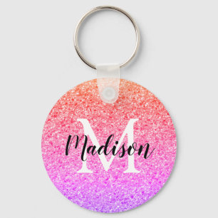 Chaveiro Monograma Personalizado do Script Glitter do Arco-