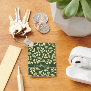 Chaveiro Monograma Personalizado e Nome Pastel Leaf Floral