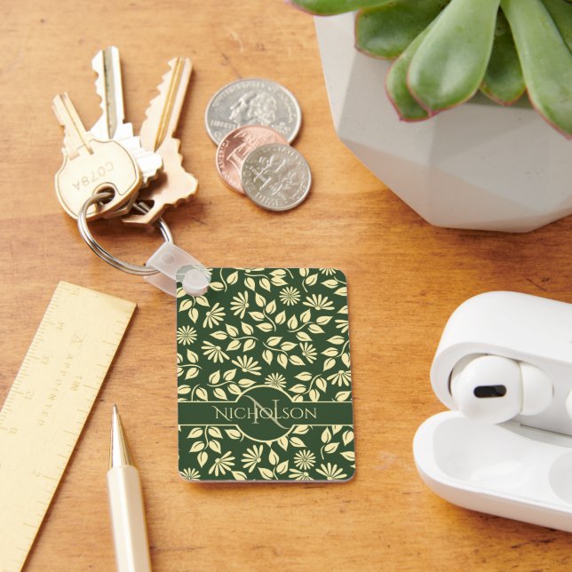 Chaveiro Monograma Personalizado e Nome Pastel Leaf Floral (Mesa)
