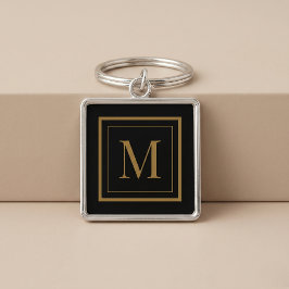 Chaveiro Monograma Personalizado em Moldura Preta e Dourada
