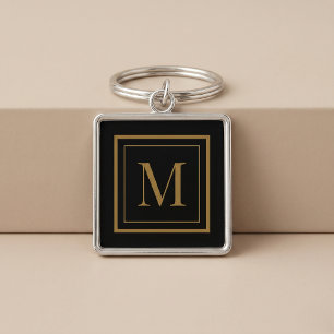 Chaveiro Monograma Personalizado em Moldura Preta e Dourada