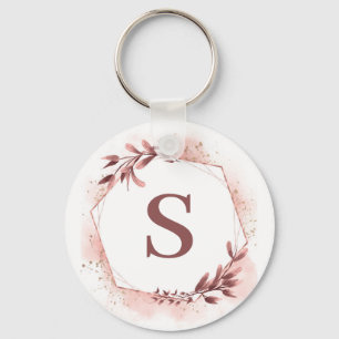 Chaveiro Monograma Personalizado Floral Geométrico em Rose
