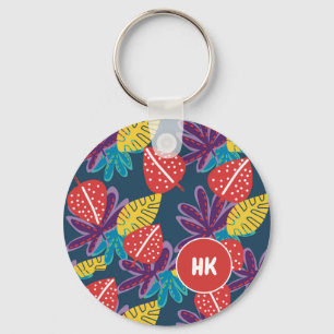 Chaveiro Monograma personalizado floral tropical havaiano e