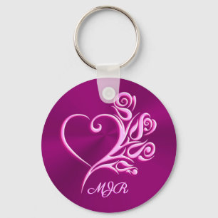 Chaveiro Monograma personalizado, Mauve Stylized Heart e Ro