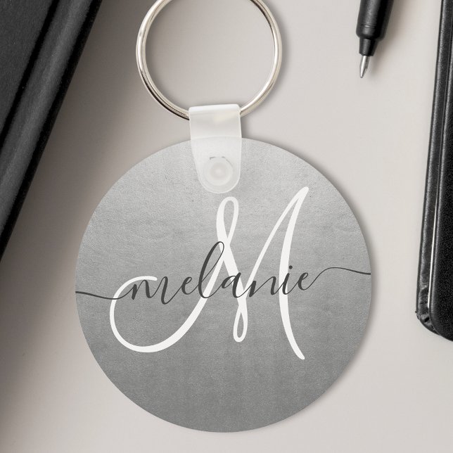 Chaveiro Monograma Personalizado Nome Script Moderno Folha  (Criador carregado)