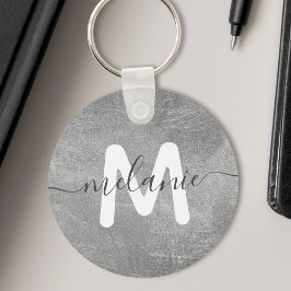 Chaveiro Monograma Personalizado Nome Silver Foil Luxury